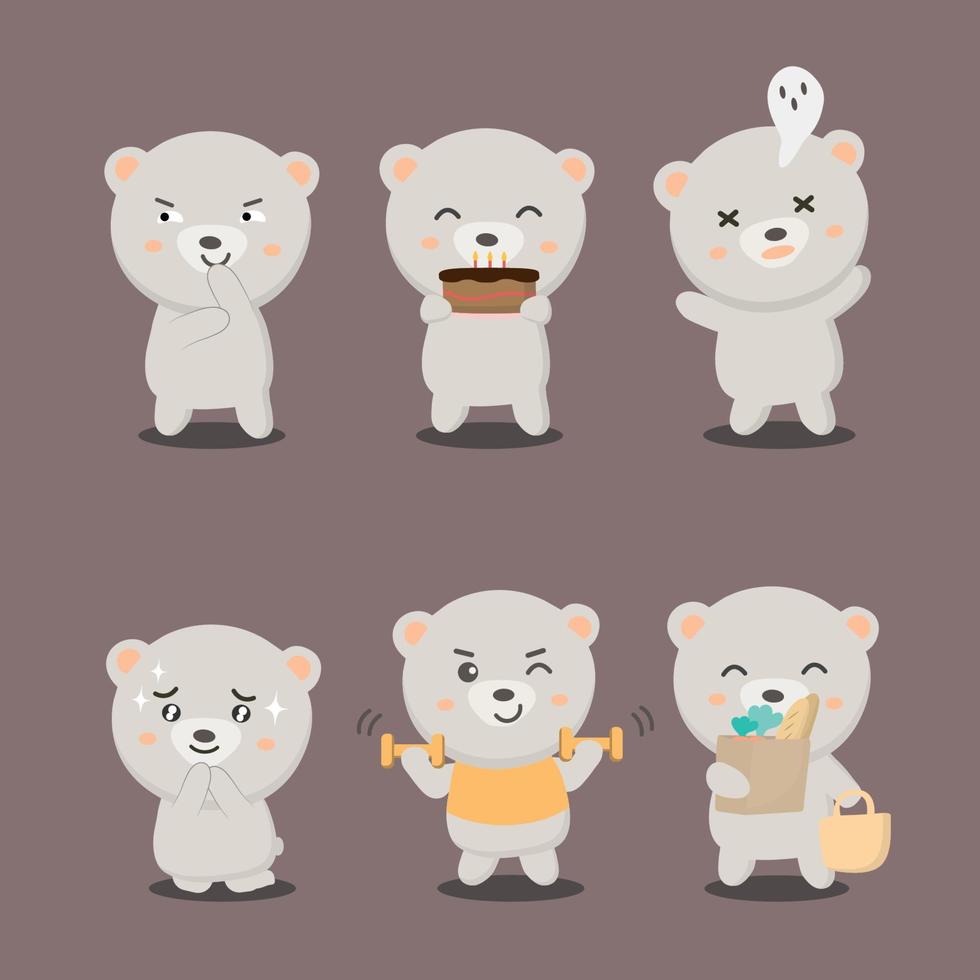 Bear Animal characters of various professions and emotions such as wonder, spirit, appreciate, exercise, shopping, vector