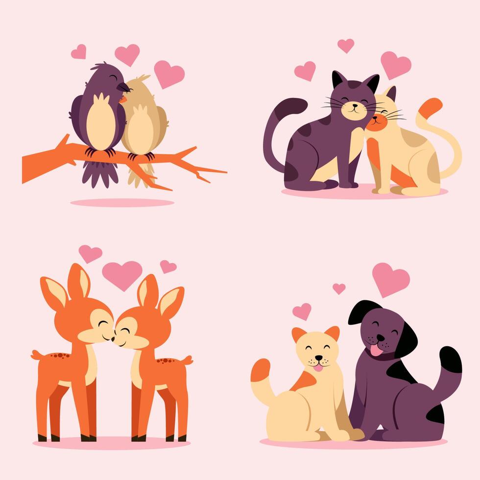 paquete conjunto de animales enamorados vector