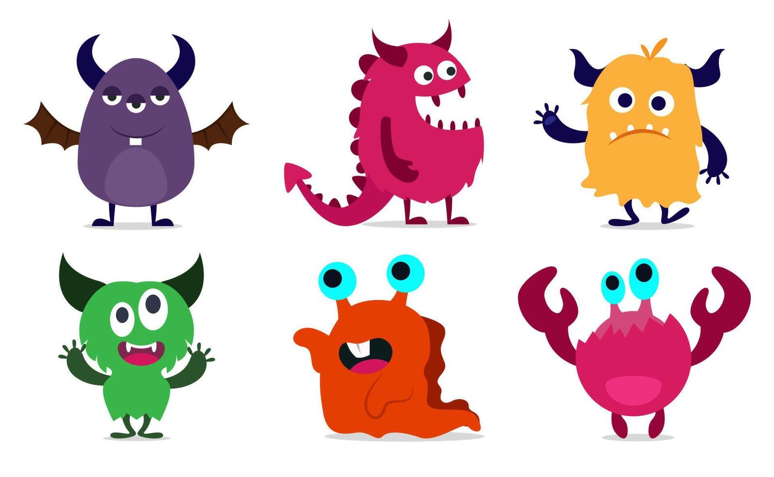 Happy Halloween vector. Monster colorful illustration flat style funny character silhouette head, face, eyes, tongue, tooth, fang, horn, hands up. vector