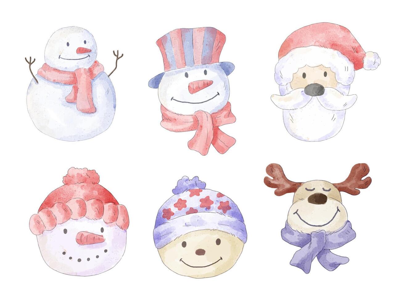 Vector illustration Christmas watercolor character and object with a variety of kind and color.