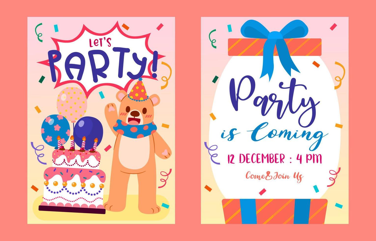 diseño de tarjeta de felicitación con adorable vector de fiesta
