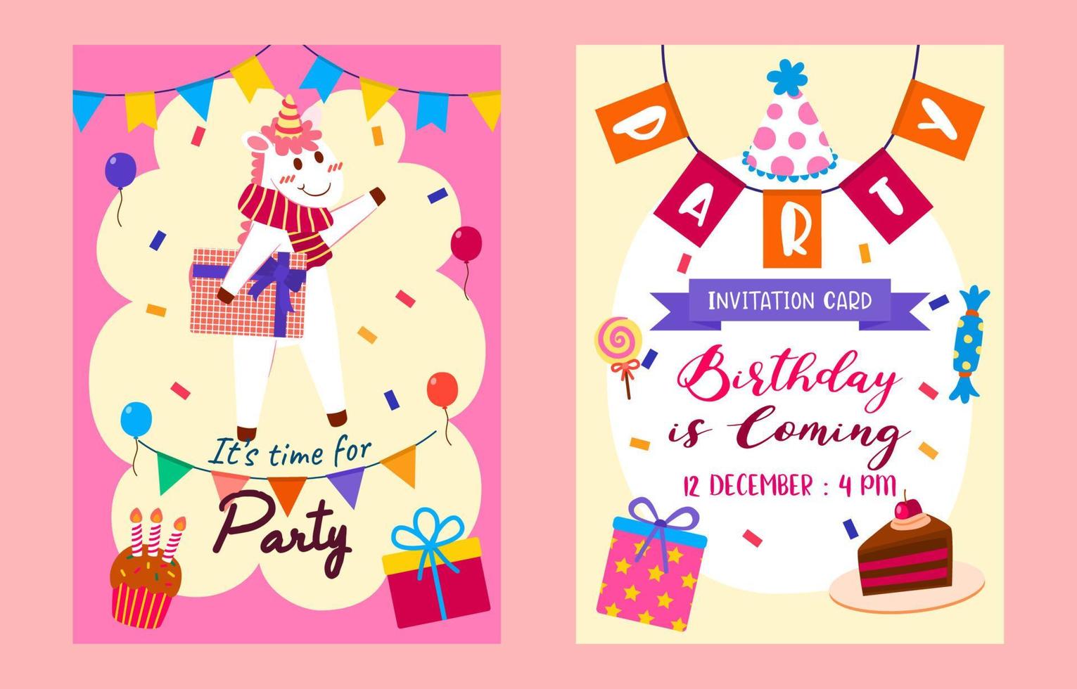 diseño de tarjeta de felicitación con adorable vector de fiesta