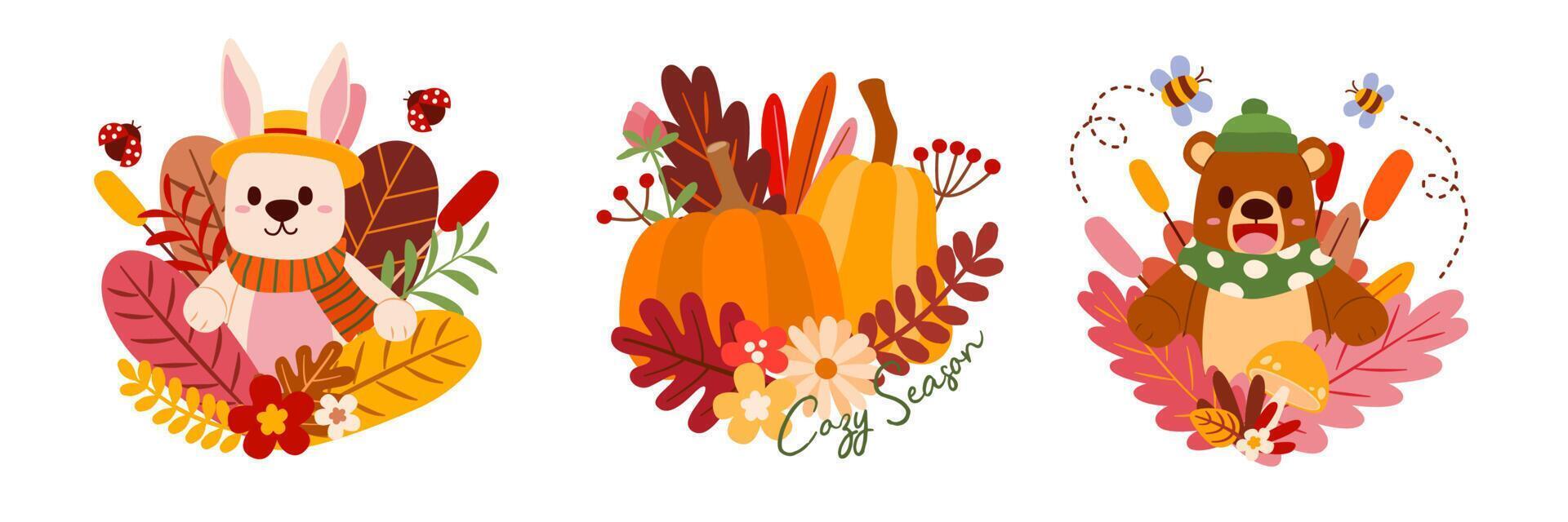 Cute animals with winter costume in Autumn celebration vector