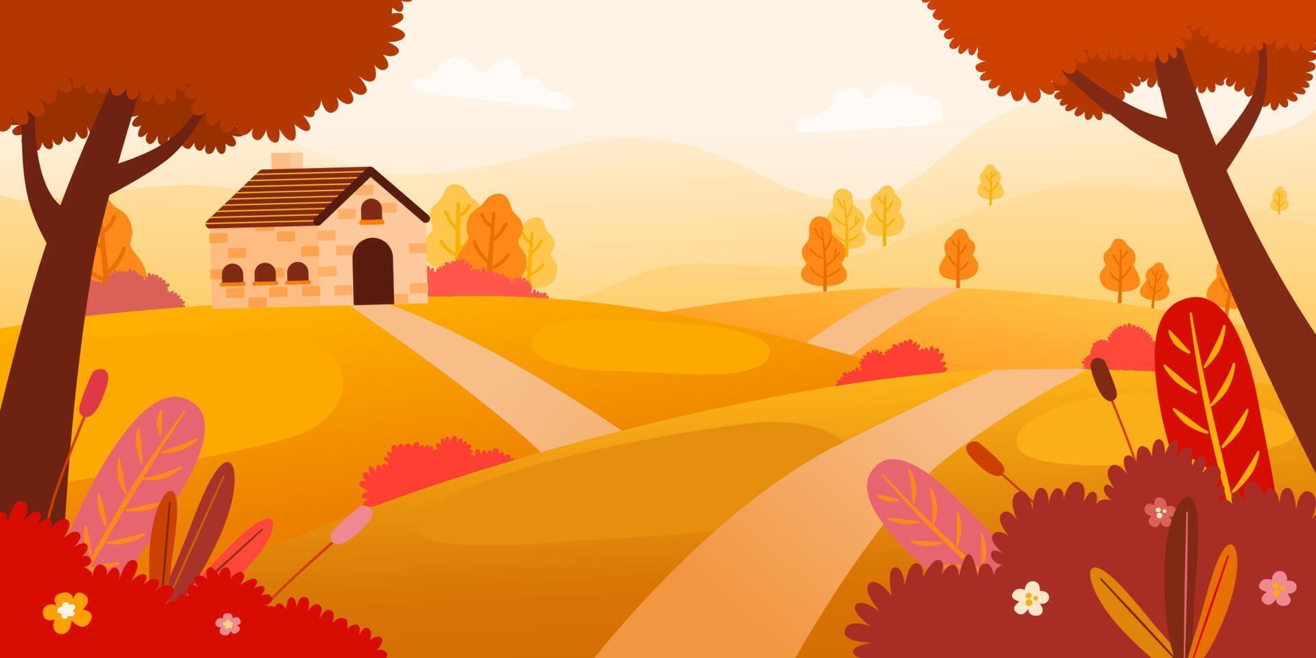 hermoso paisaje con árboles en la temporada de otoño vector