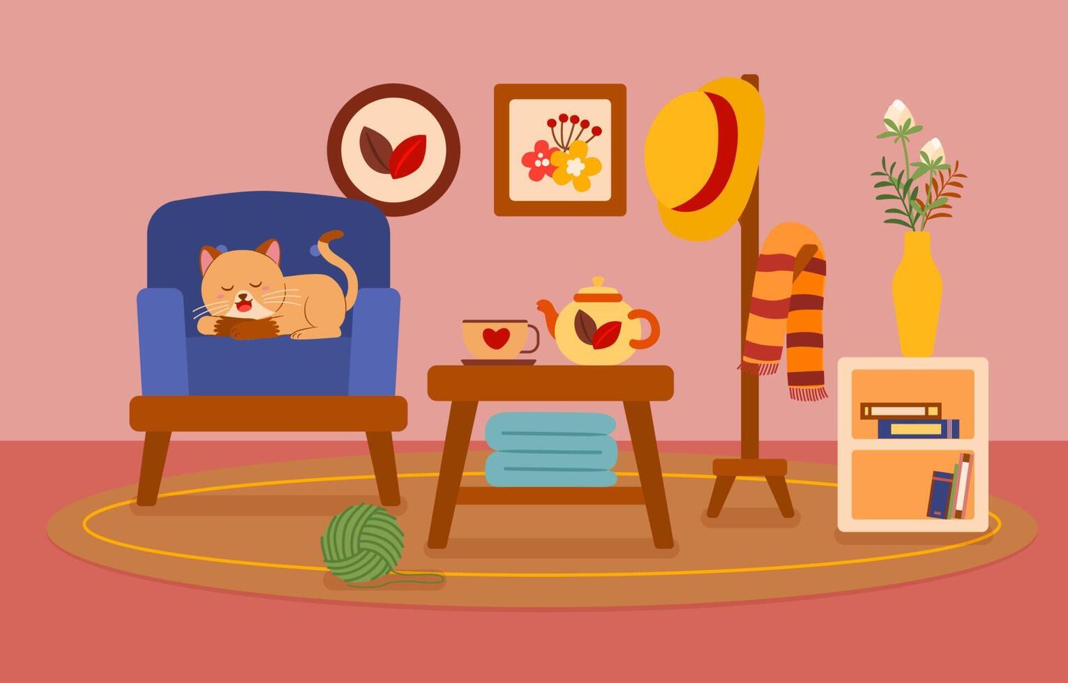 Lovely cat sleeping on armchair in living room vector