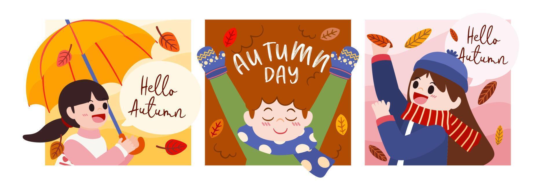 collection card with happy welcome autumn vector