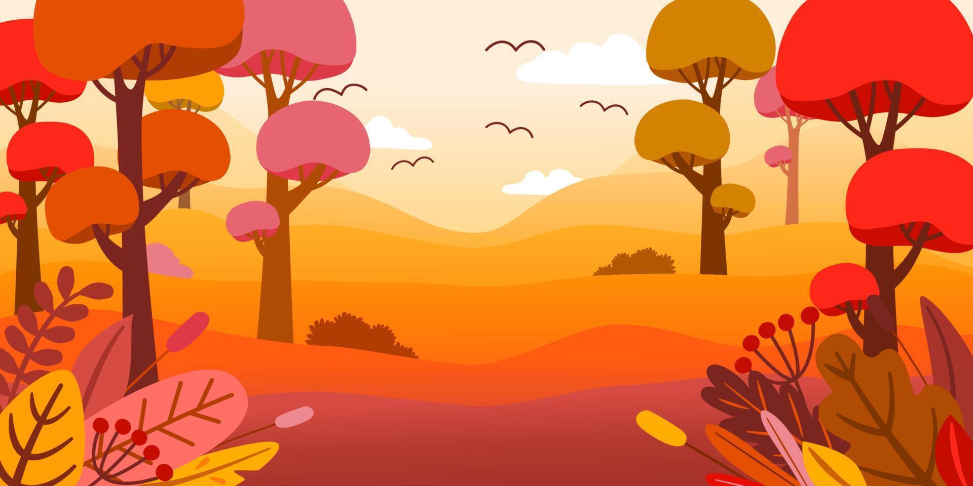 hermoso paisaje con árboles en la temporada de otoño vector