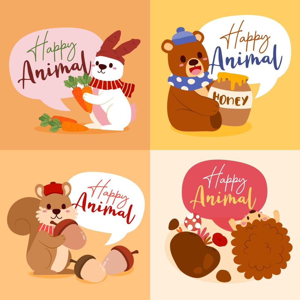 colección, tarjeta, con, feliz, bienvenida, otoño, vector