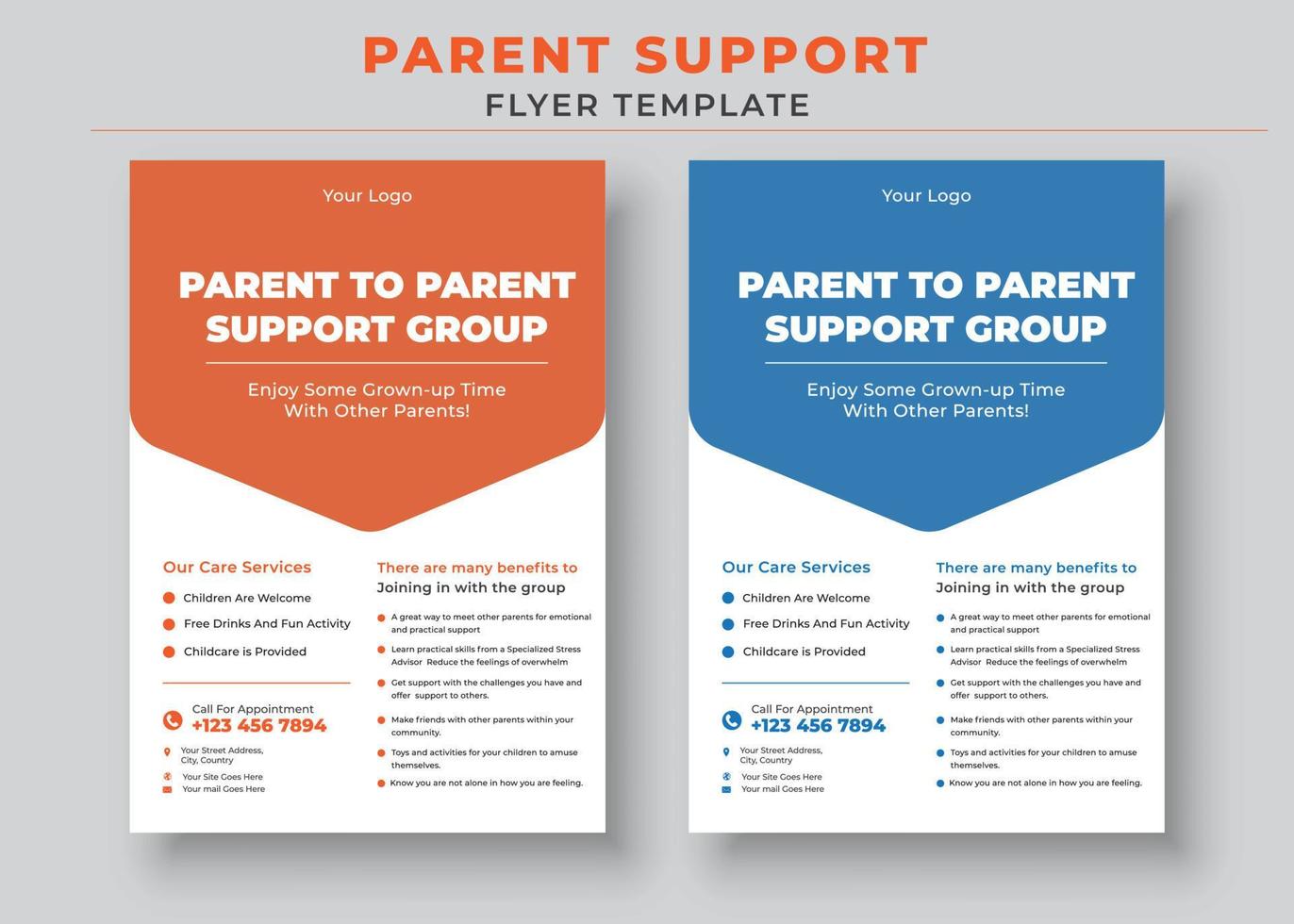 Parent Support Flyer Template, Parent to Parent Support Group Flyer vector