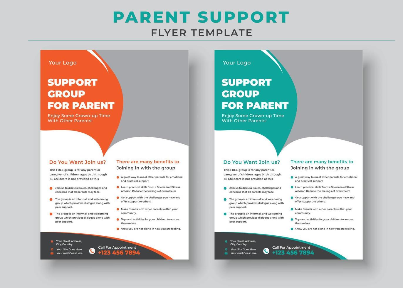 Parent Support Flyer Template, Support Group for Parent Flyer vector