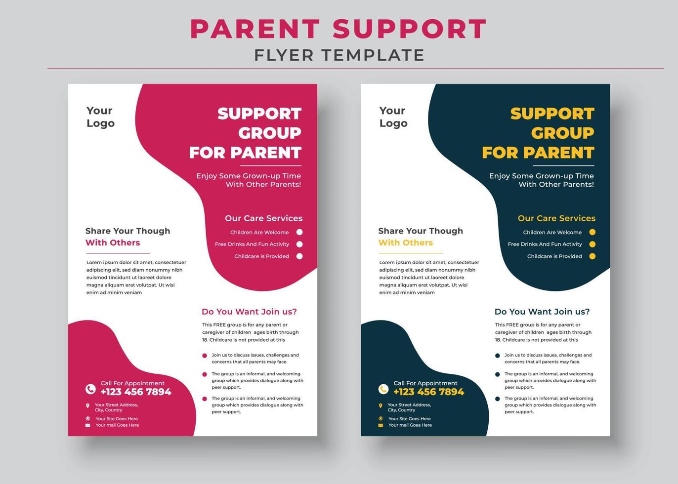 Parent Support Flyer Template, Support Group for Parent Flyer vector