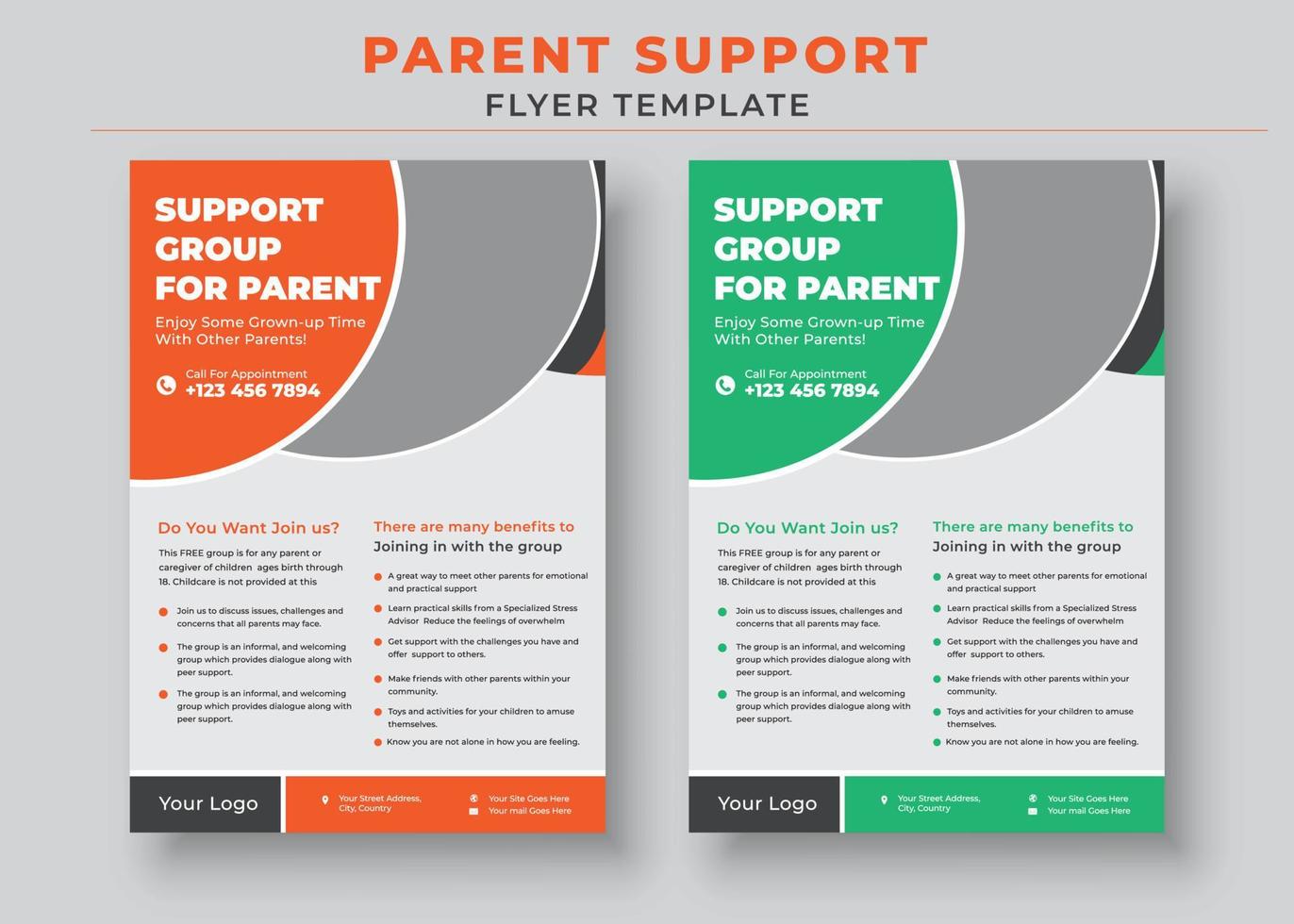 Parent Support Flyer Template, Support Group for Parent Flyer vector