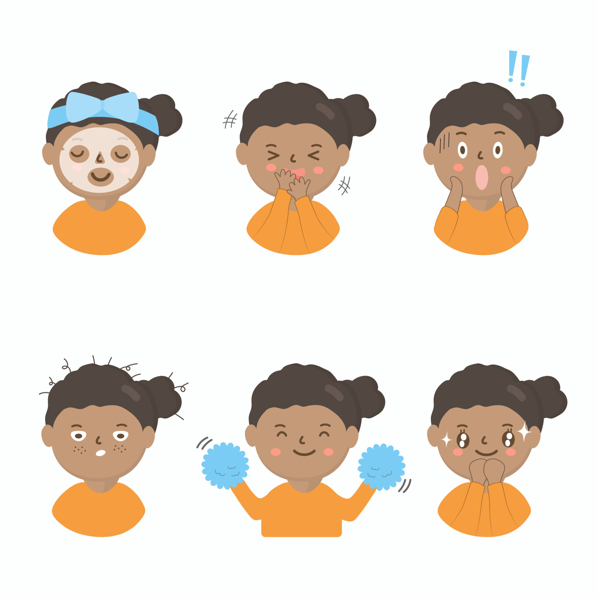 Cute and funny Human cartoon characters in various poses and emotions such  as Facemask, laugh, shocked, busy, cheer, appreciate. 5086725 Vector Art at  Vecteezy