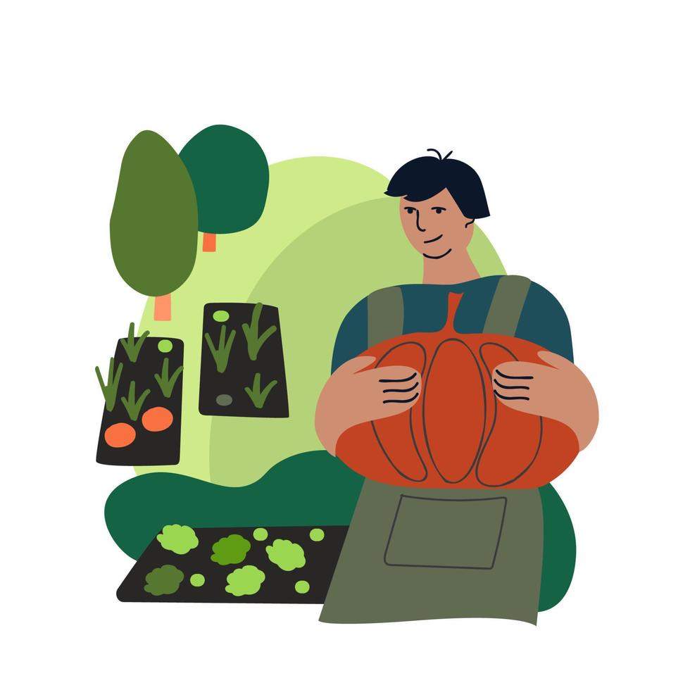 Agriculture, garden and farm. Vector illustration of gardener.