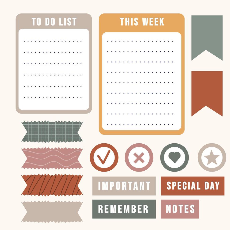 Cute daily planner element stationery collection cartoon art illustration vector