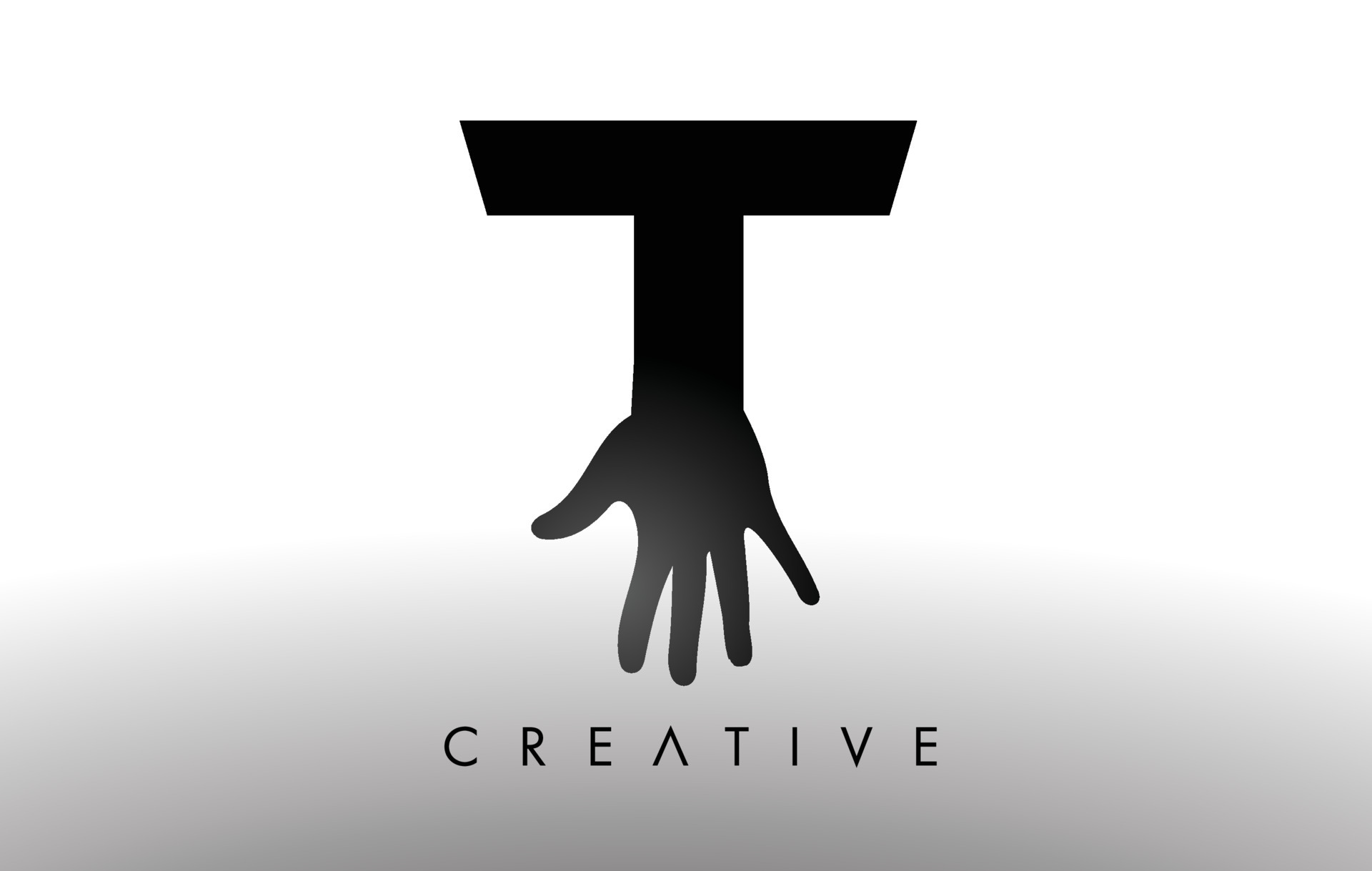 Letter T Logo with Hand Silhouette Vector Icon Illustration. Creative