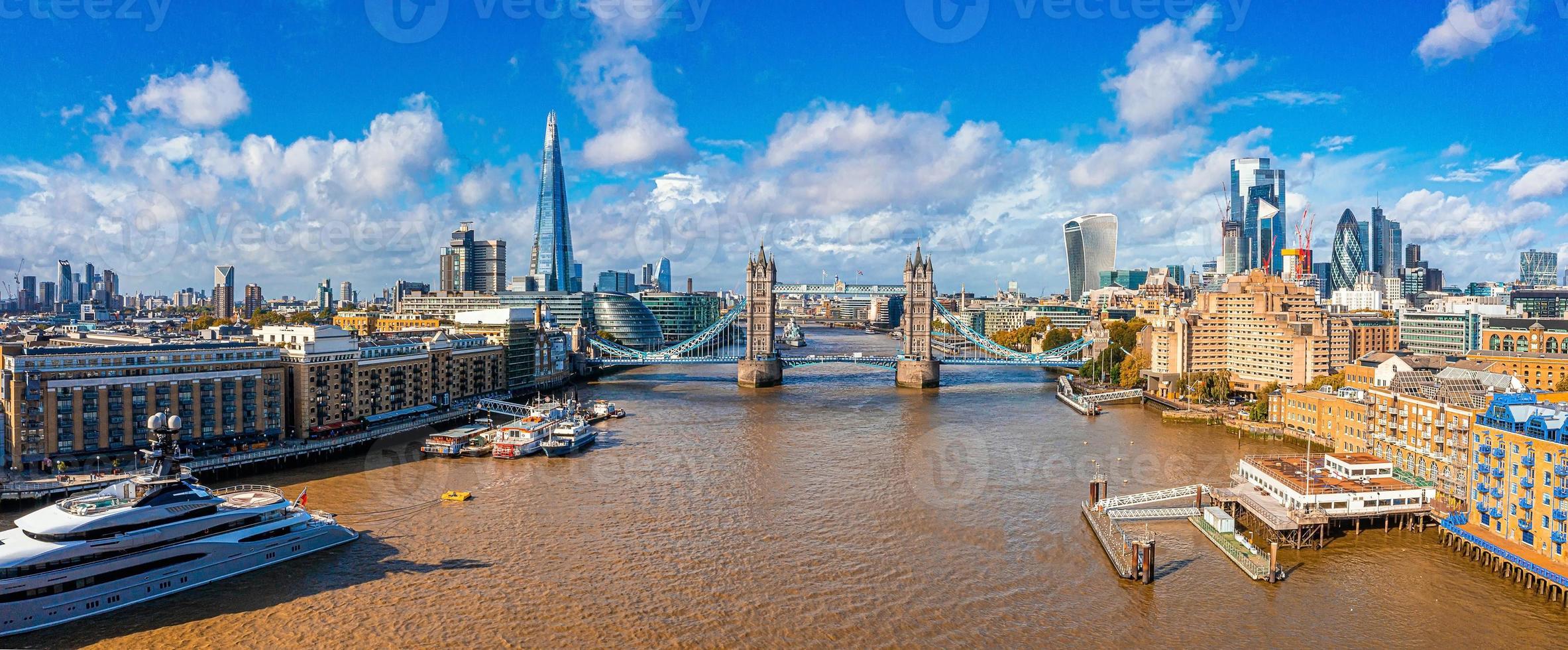 Aerial panoramic cityscape view of the London Tower Bridge photo