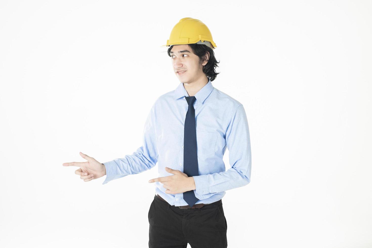 engineering Man wearing yellow helmet on white photo