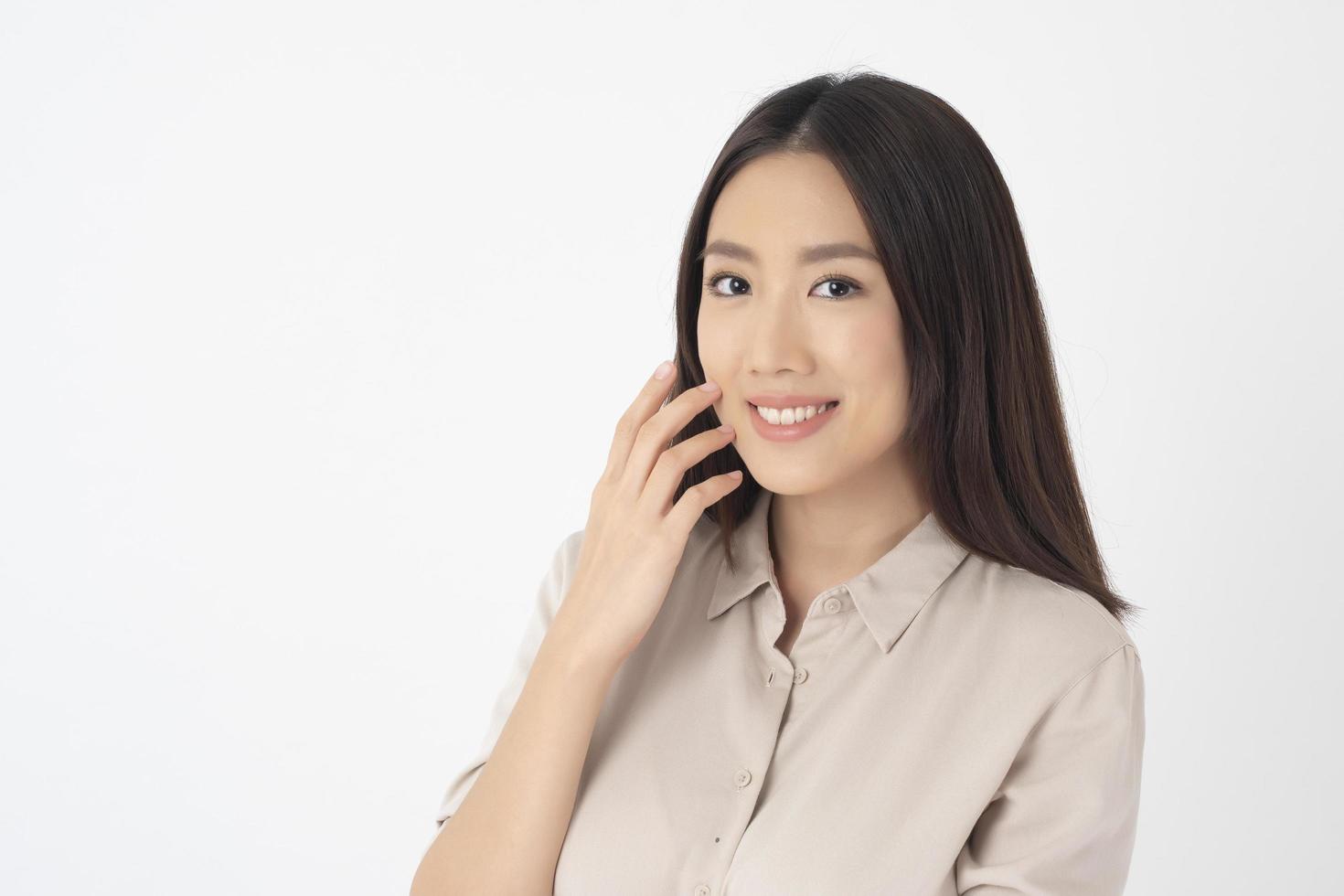 Attractive Asian woman portrait  on white background photo