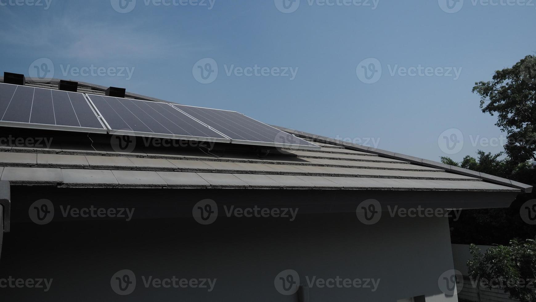 Photovoltaic. Solarcell panel. Solar roof power plant on the roof photo