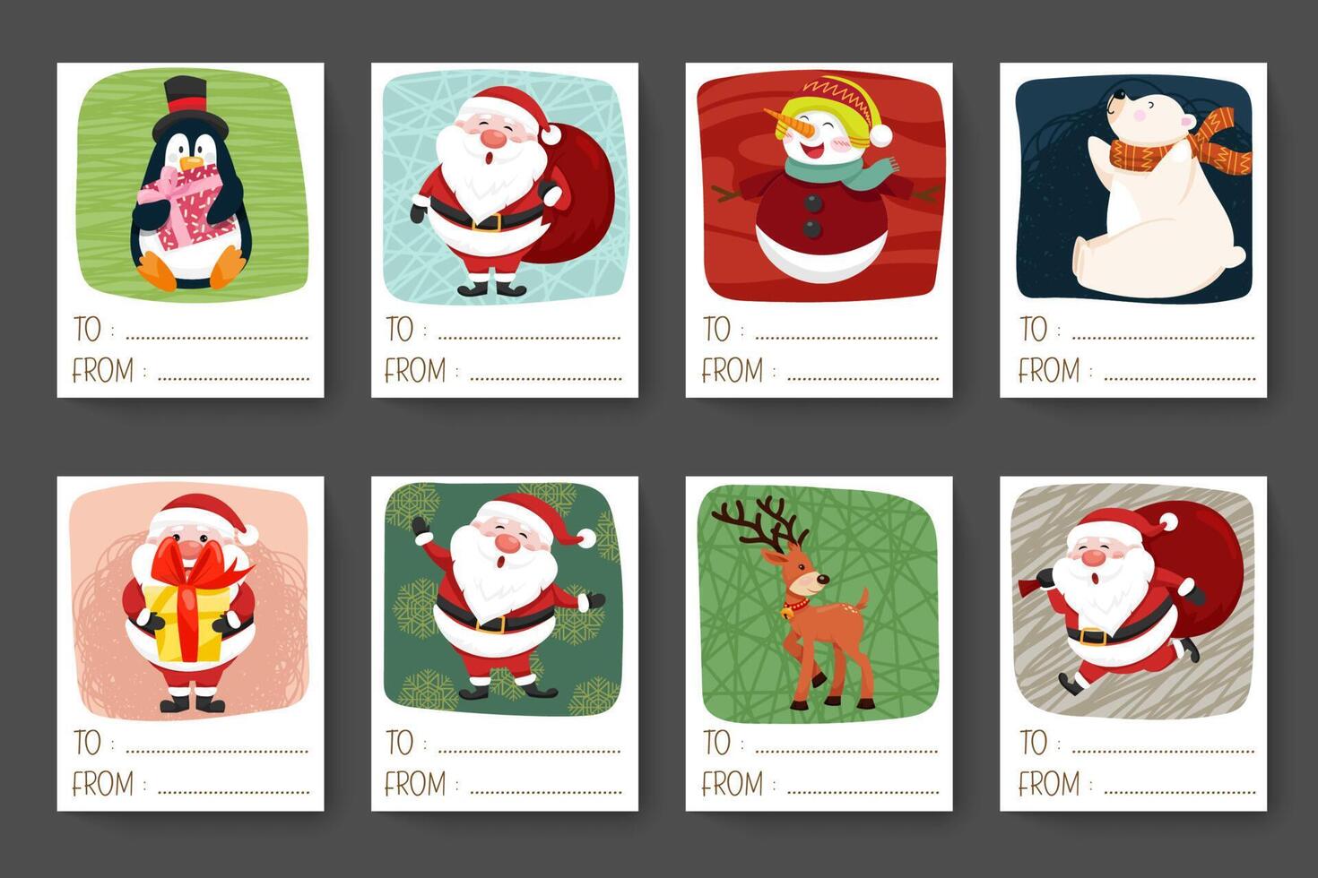 Set of christmas and happy new year greeting cards and postcard. vector