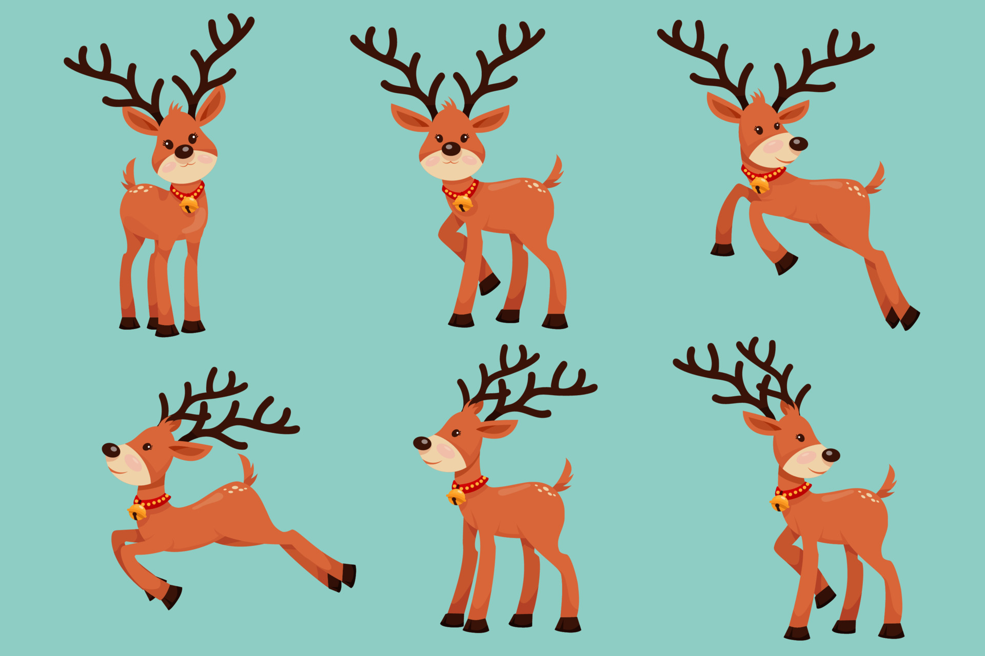 Reindeer characters in various poses and scenes. Merry Christmas cutout