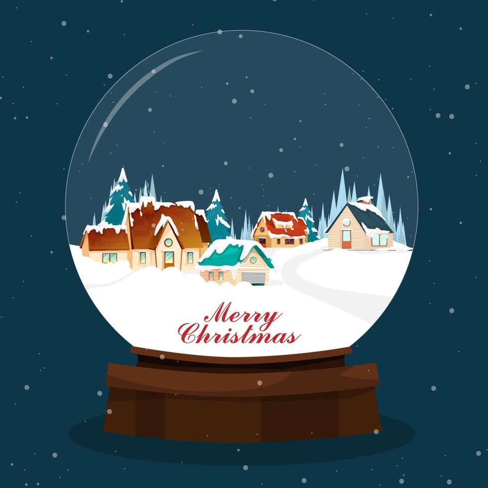 globo de cristal con cabaña y nieve en feliz navidad vector