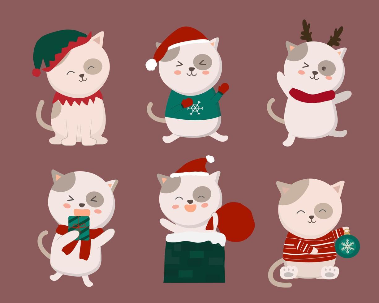 gato lindo dibujo animado vector kawaii divertido personaje en tema de navidad.
