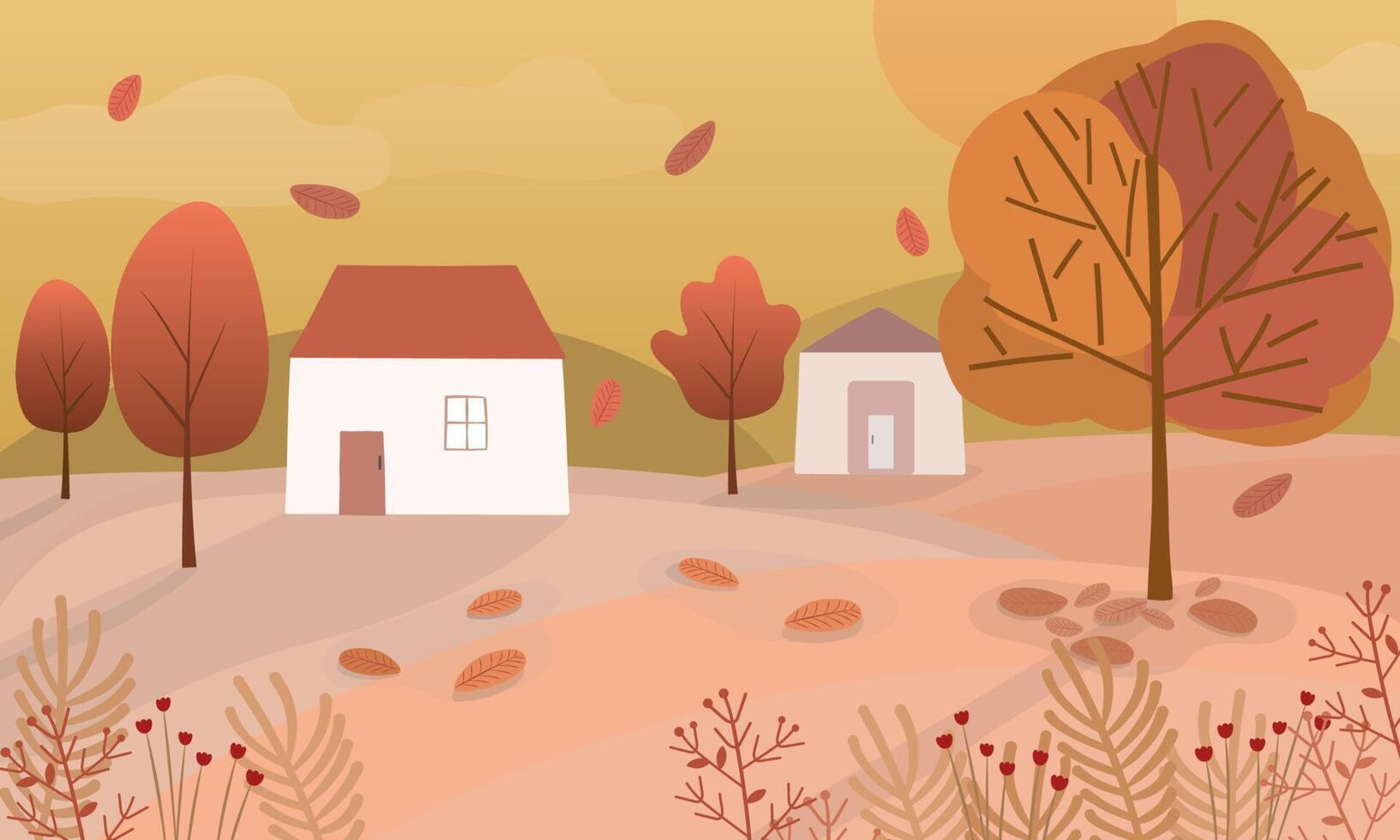 Beautiful Landscape With Houses in village vector