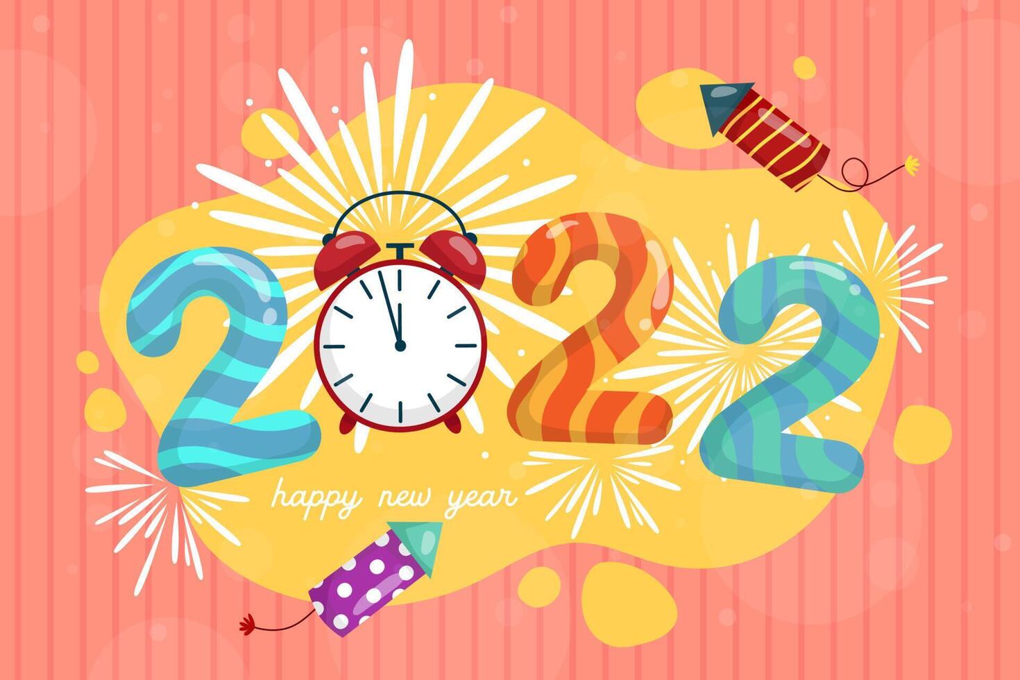 Greeting New year 2022 card cartoon with lettering vector illustration