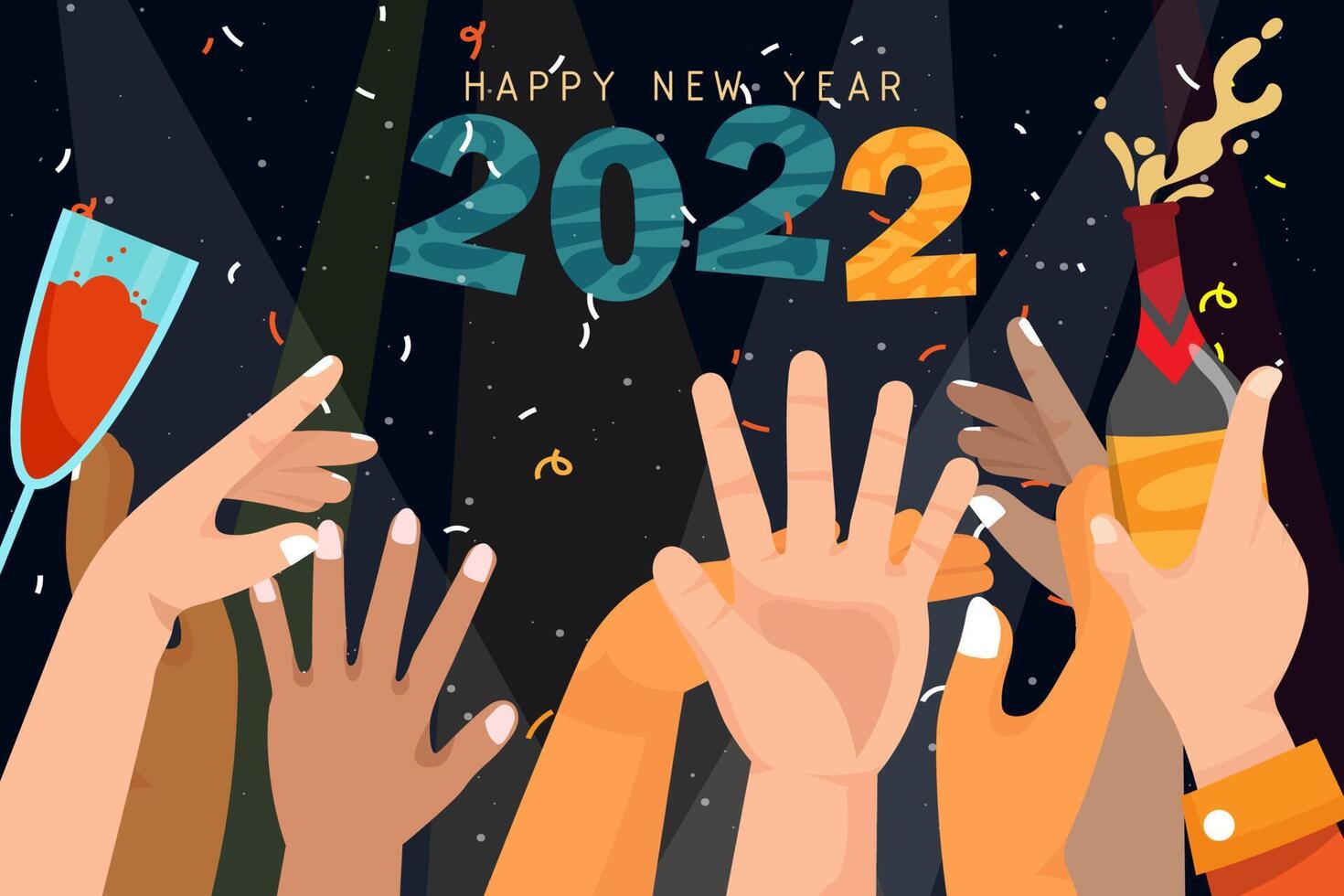 Greeting New year 2022 card cartoon with lettering vector illustration