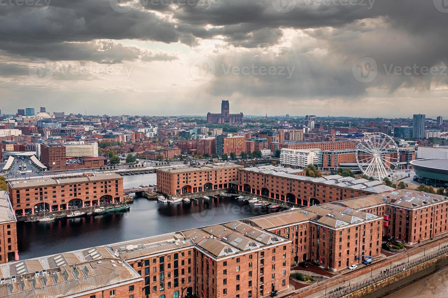 Aerial view of the Liverpool skyline in United Kingdom photo