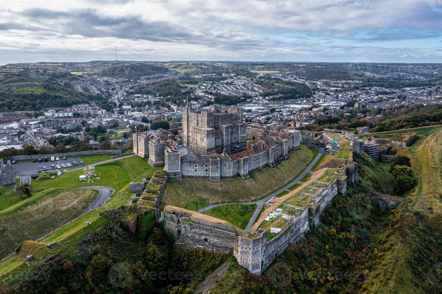 Aerial view of the Dover Castle. The most iconic of all English fortresses. photo