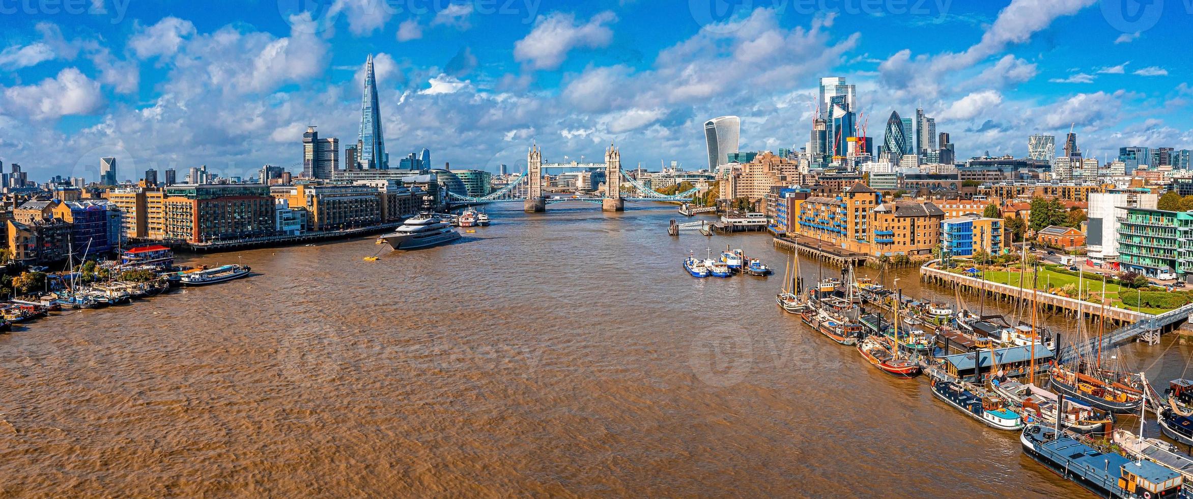 Aerial panoramic cityscape view of the London Tower Bridge photo