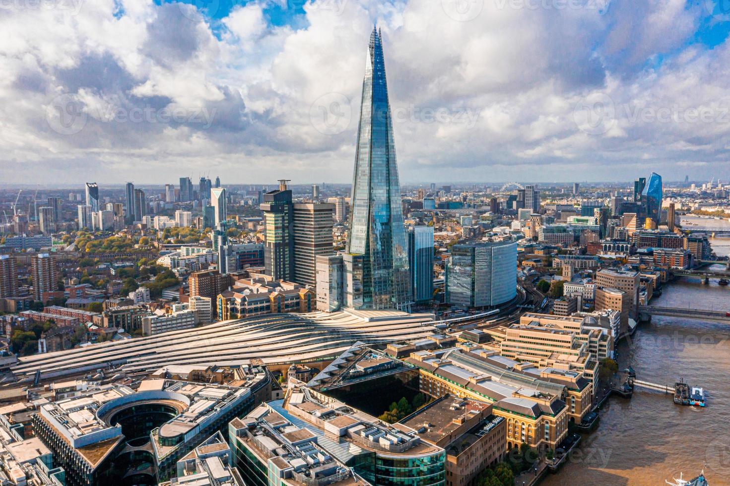 Aerial panoramic scene of the London city financial district photo