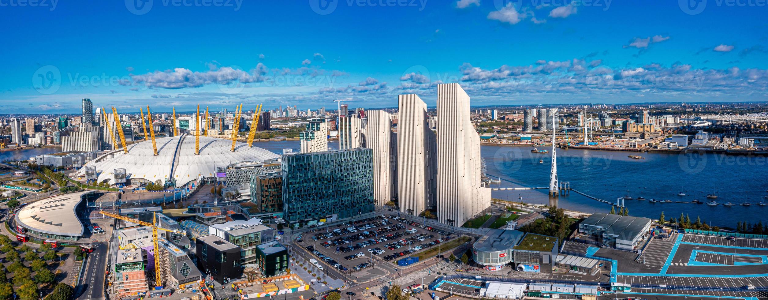 Aerial bird's eye view of the iconic O2 Arena near isle of Dogs photo