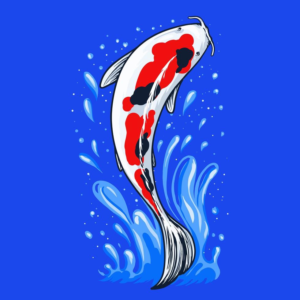 pez koi salta del agua diseño de camiseta de ilustración vectorial premium vector