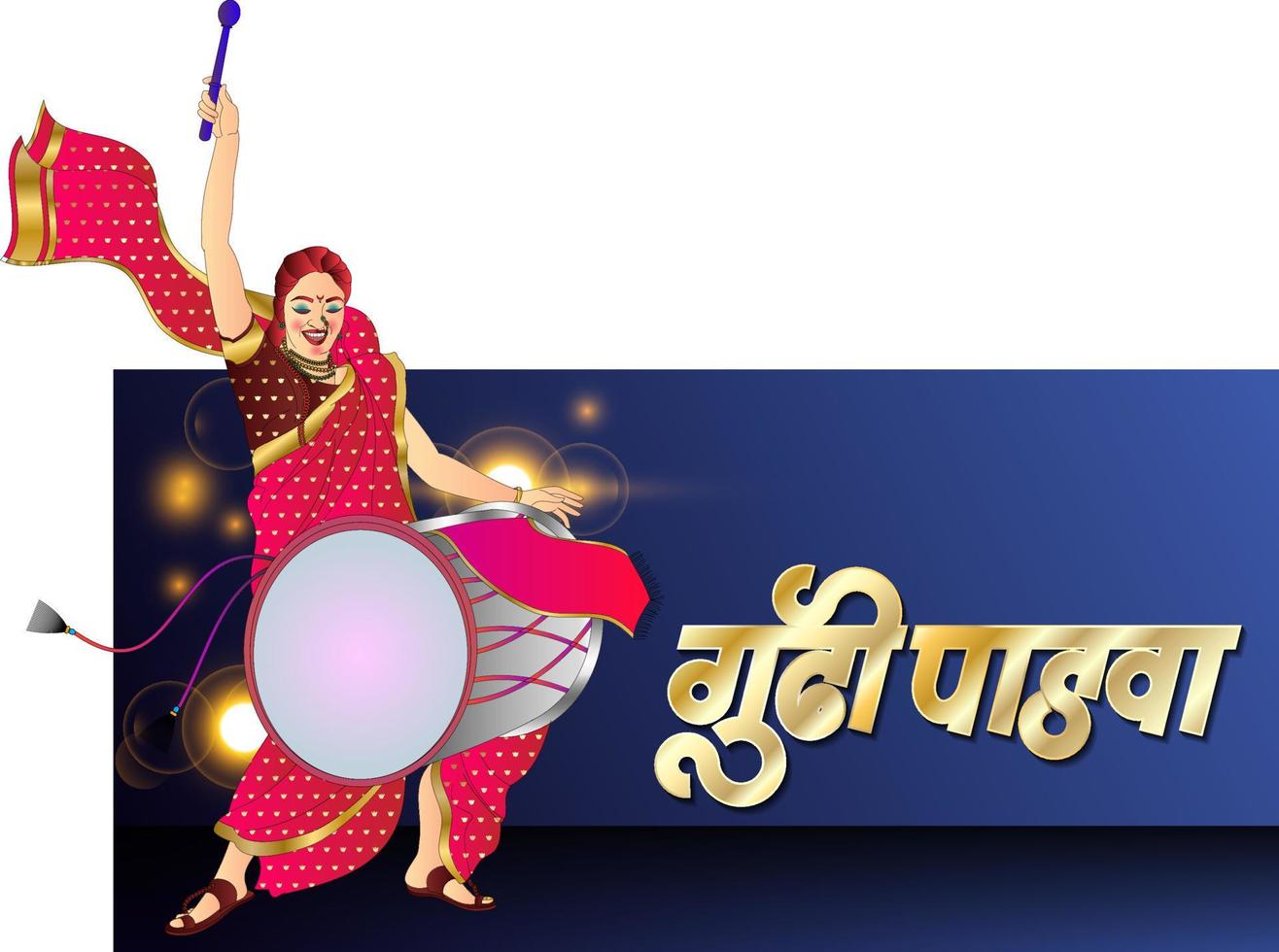 celebration of the Maharashtrian new year Gudhi Padwav Drummers with Dhol and Tasha traditional instruments. vector