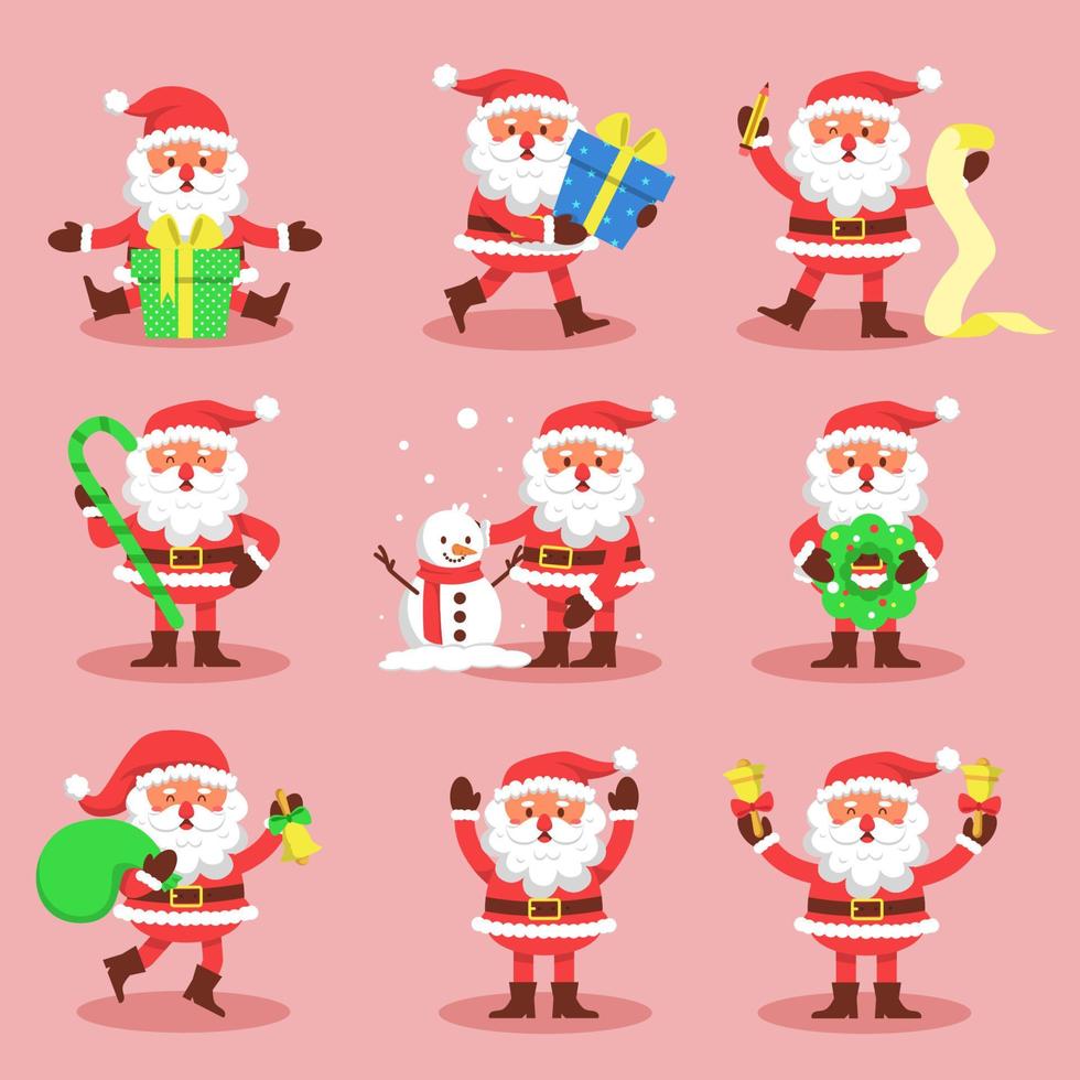 conjunto de santa claus para vector de dibujos animados de tarjeta de navidad