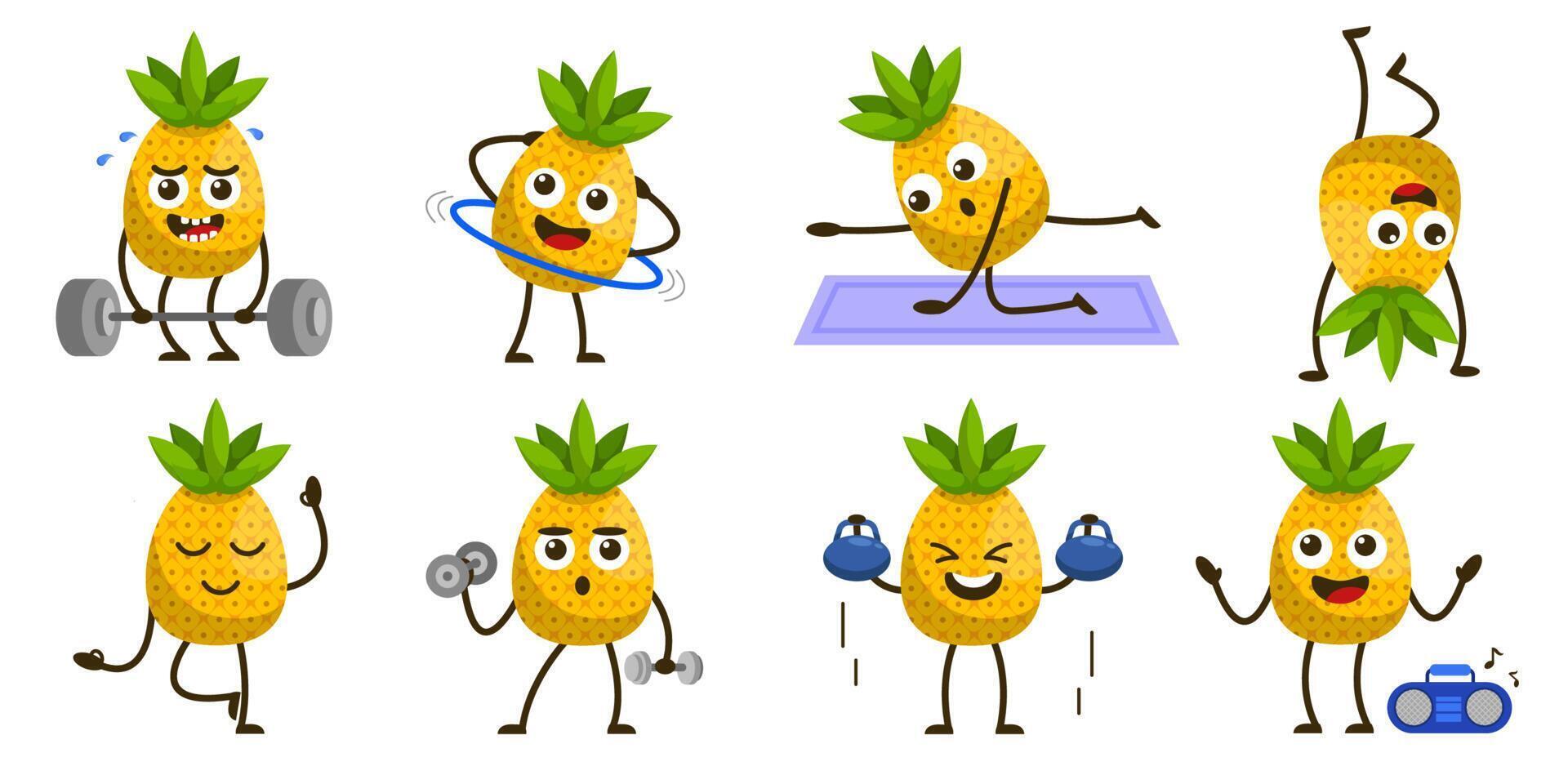 paquete conjunto de vector de mascota de dibujos animados de frutas