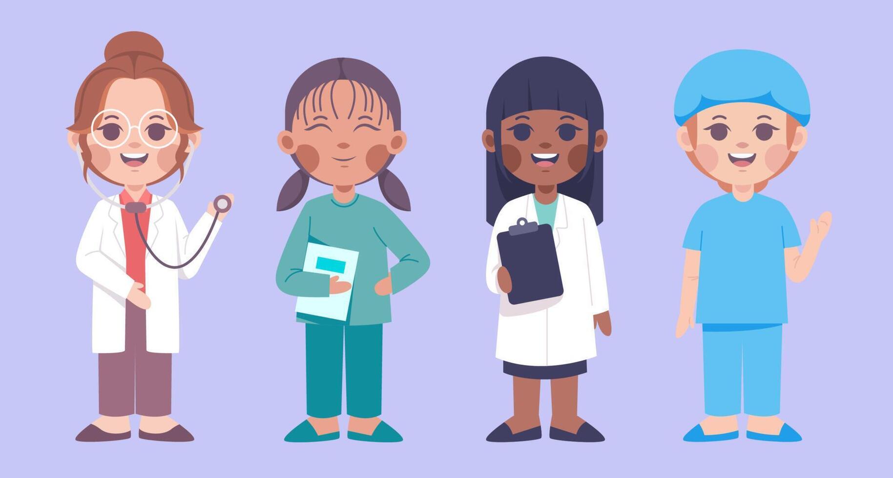 Set of male and female characters of medical team vector