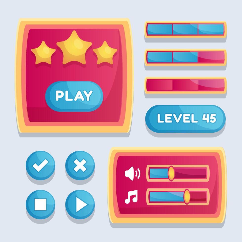 Game menu scene for status of money, power, and collectible items. vector