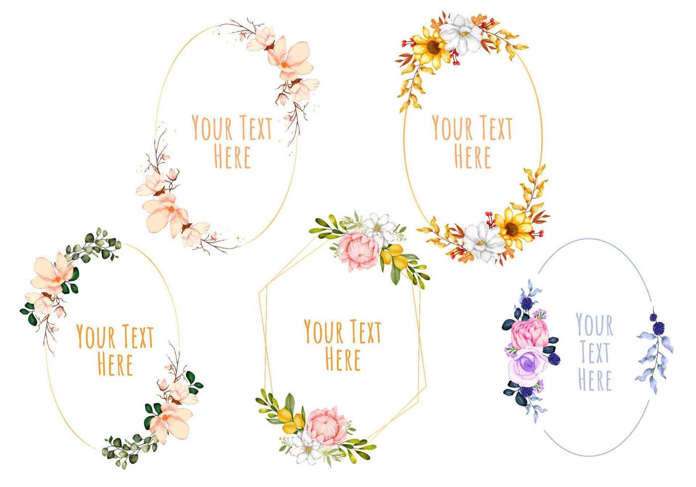 Floral Frame wreaths. Set of frame watercolor flowers. vector