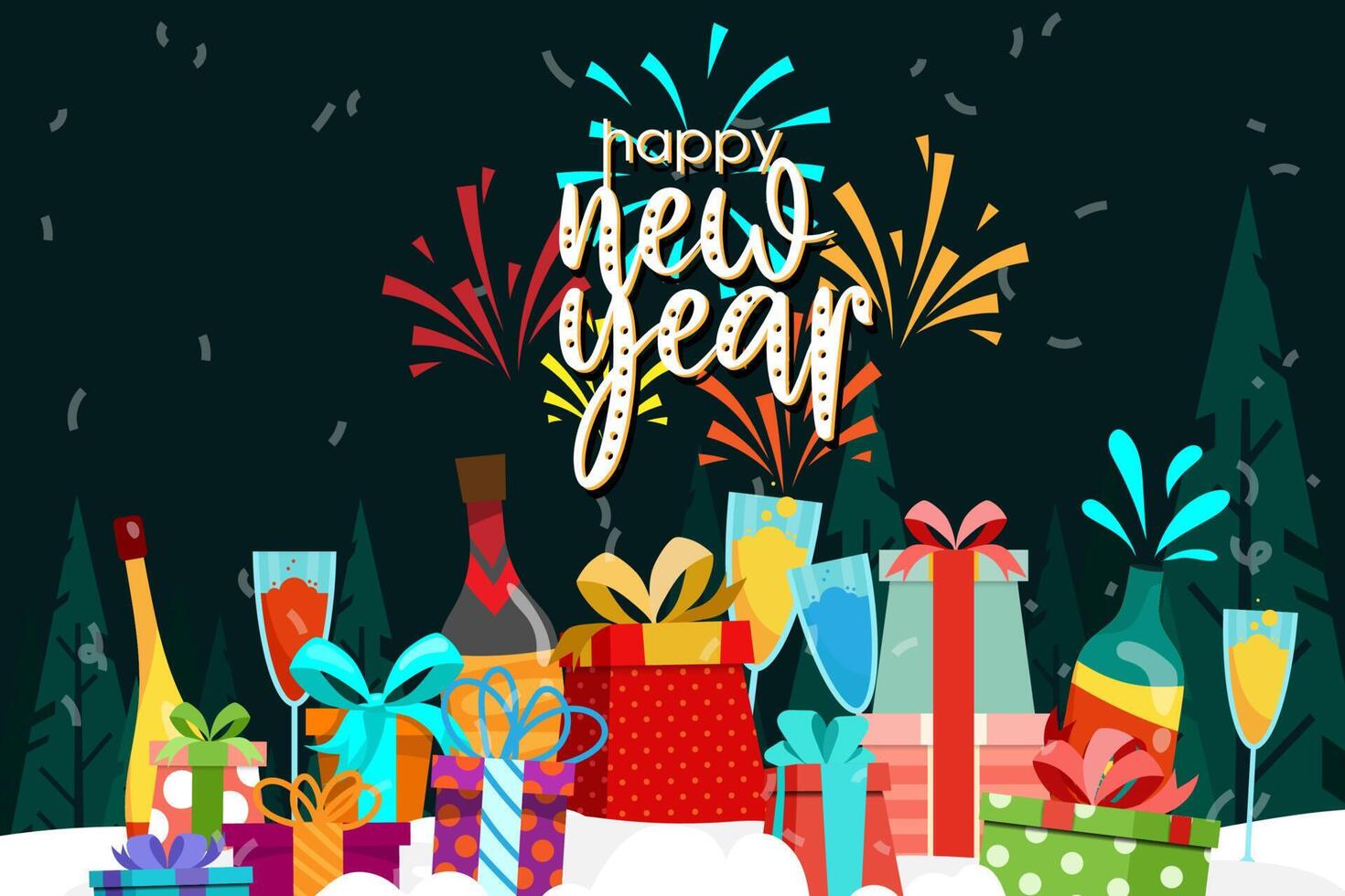 Greeting New year 2022 card cartoon with lettering vector illustration