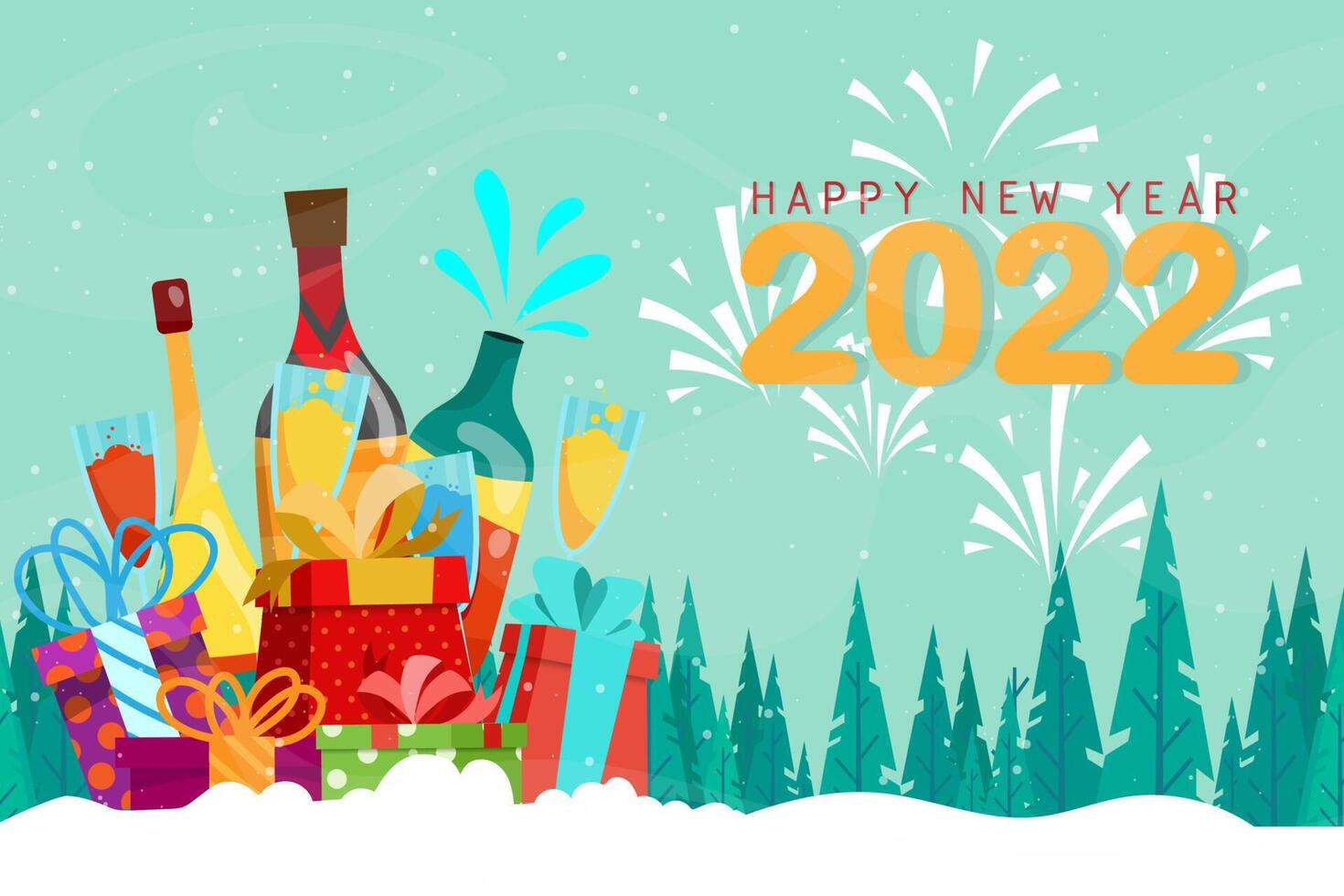 Greeting New year 2022 card cartoon with lettering vector illustration