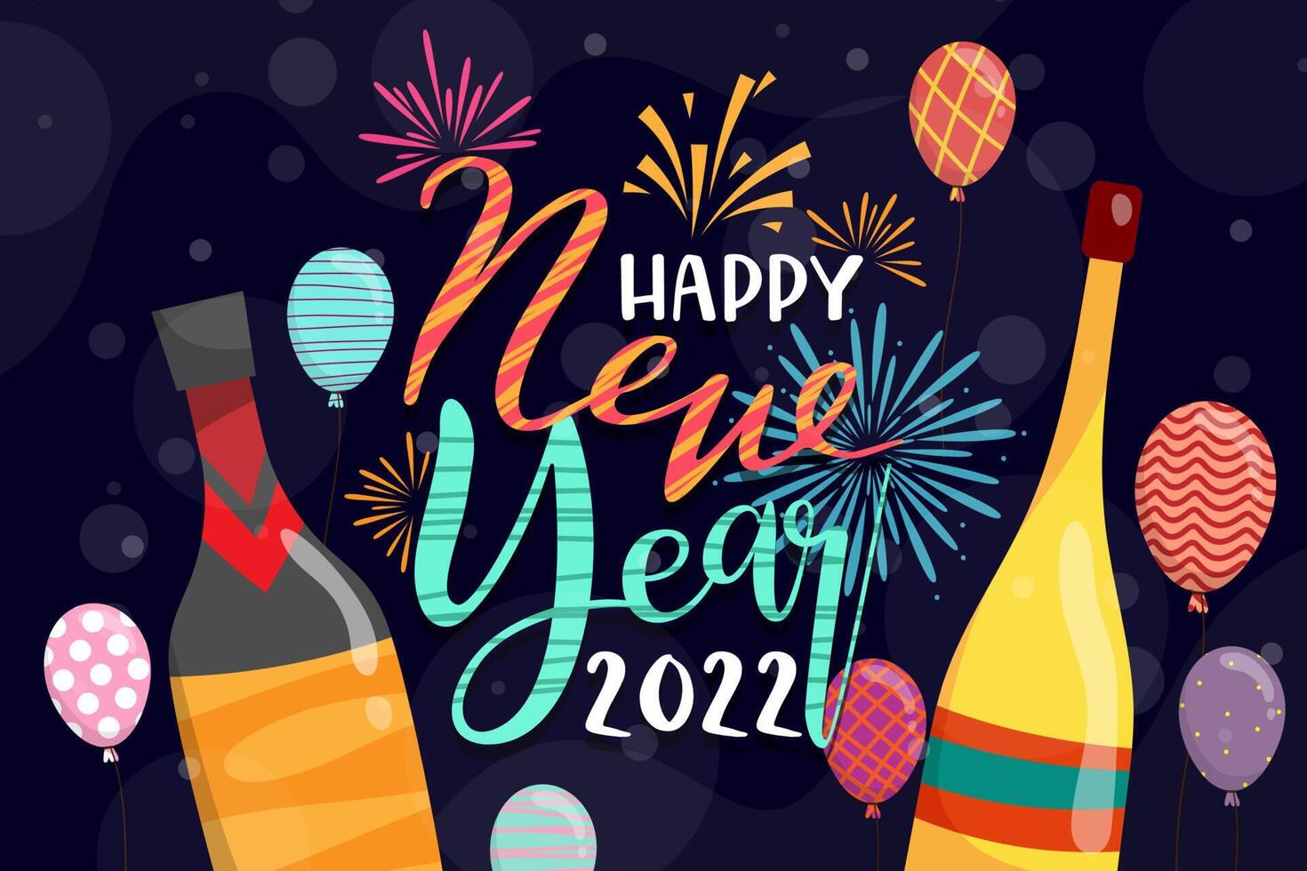 saludo de año nuevo 2022 tarjeta de dibujos animados con letras ilustración vectorial vector