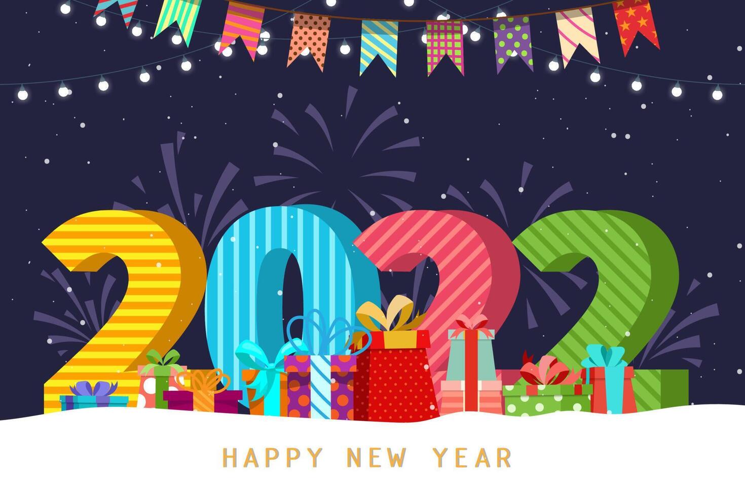 Greeting New year 2022 card cartoon with lettering vector illustration