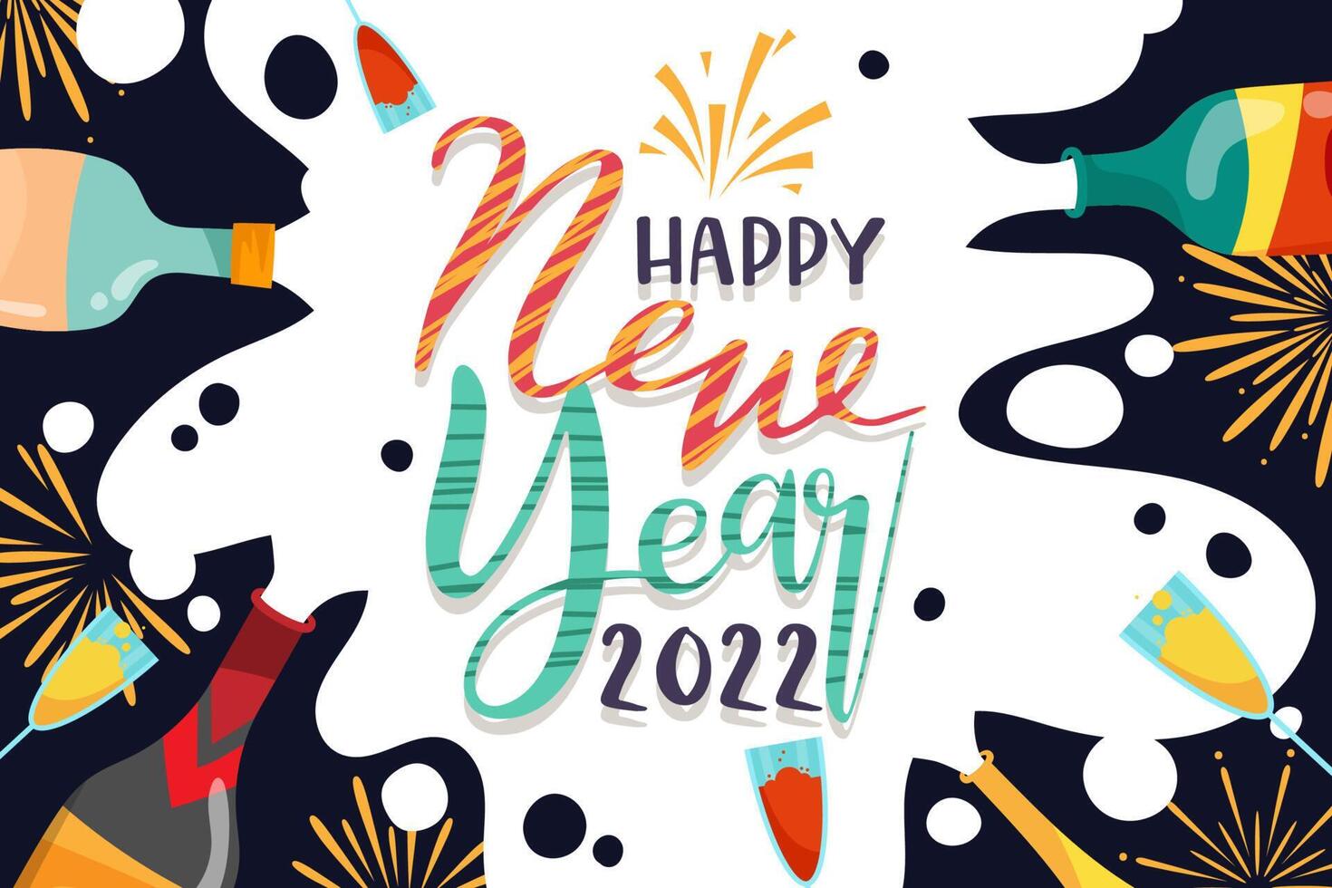 Greeting New year 2022 card cartoon with lettering vector illustration