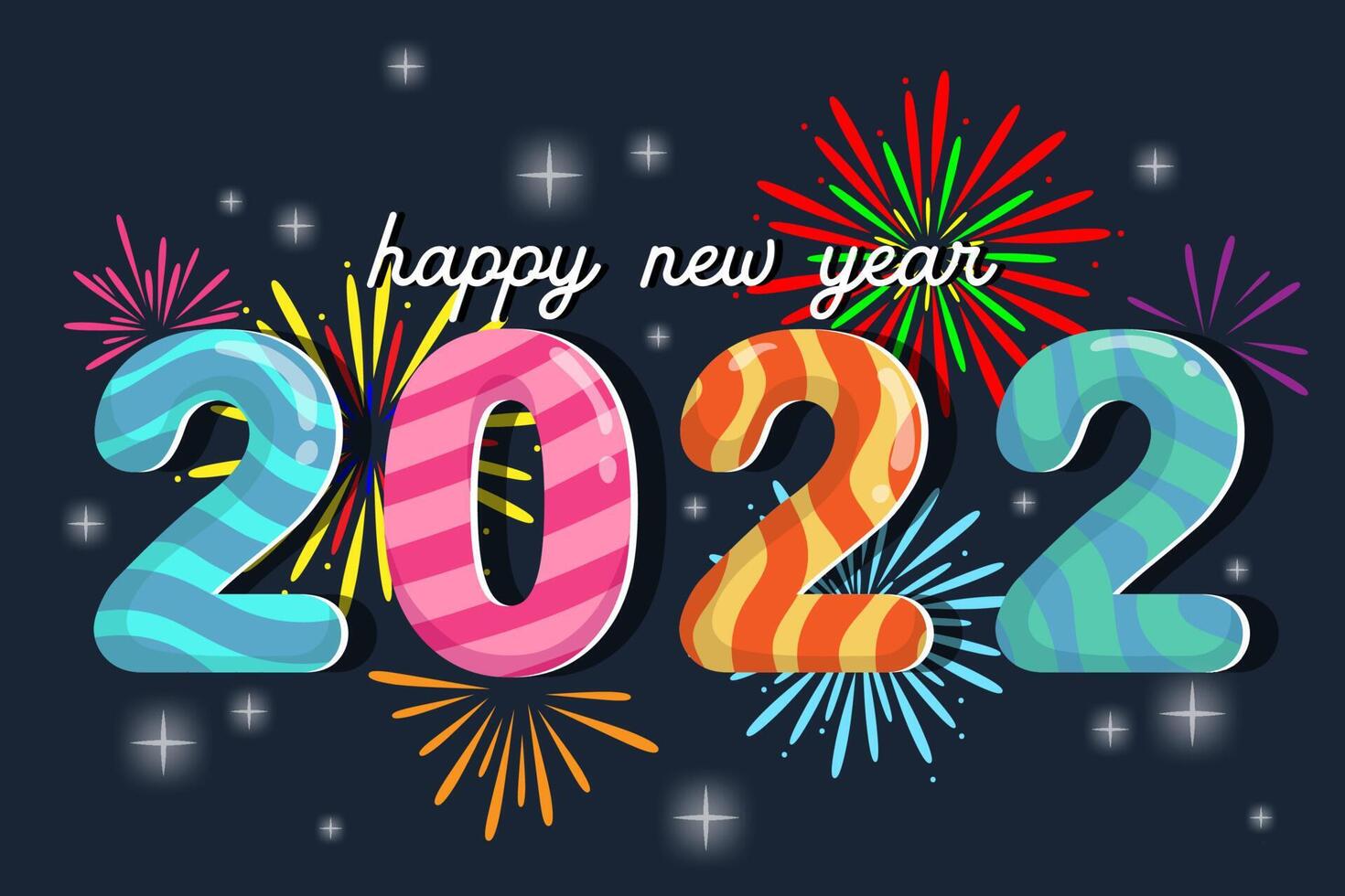 Greeting New year 2022 card cartoon with lettering vector illustration