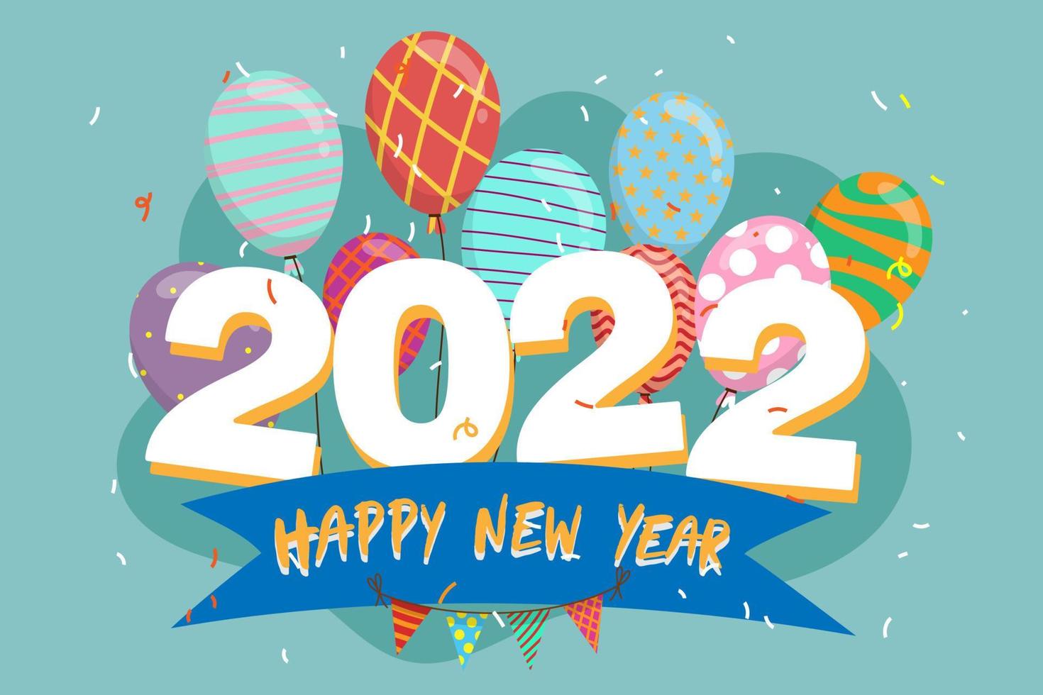 saludo de año nuevo 2022 tarjeta de dibujos animados con letras ilustración vectorial vector